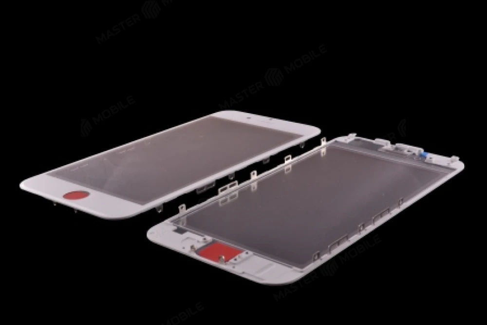 Стекло модуля для Apple iPhone 6 (белый) (в рамке) 