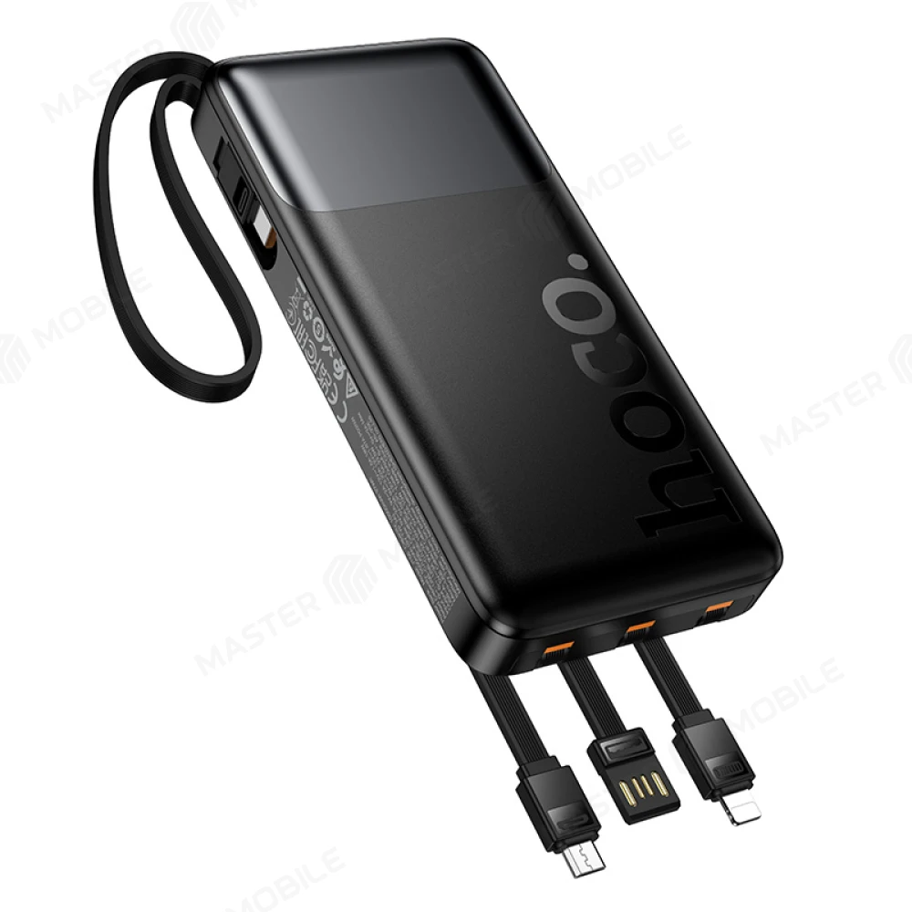 Внешний накопитель Hoco J156 10000 mAh с кабелями TypeC + MicroUSB + USB+ Lightning (черный) фото №3
