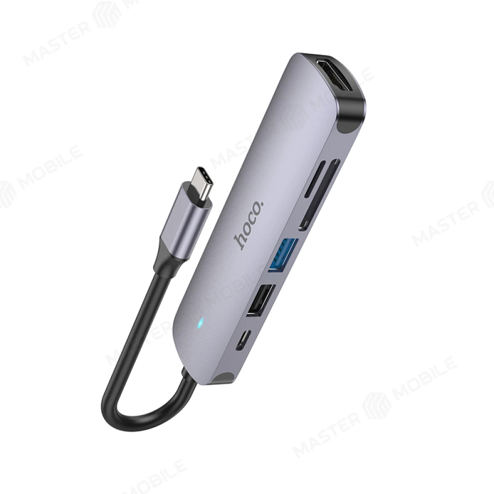 Разветвитель USB Hub Hoco HB28 HDMI/2 USB/TypeC/SD - TypeC (серый) фото №2