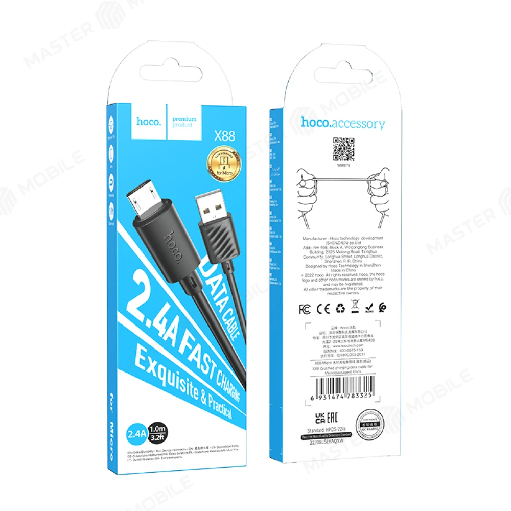 Дата-кабель Hoco X88 USB - MicroUSB 1 м 2.4A (черный) фото №4