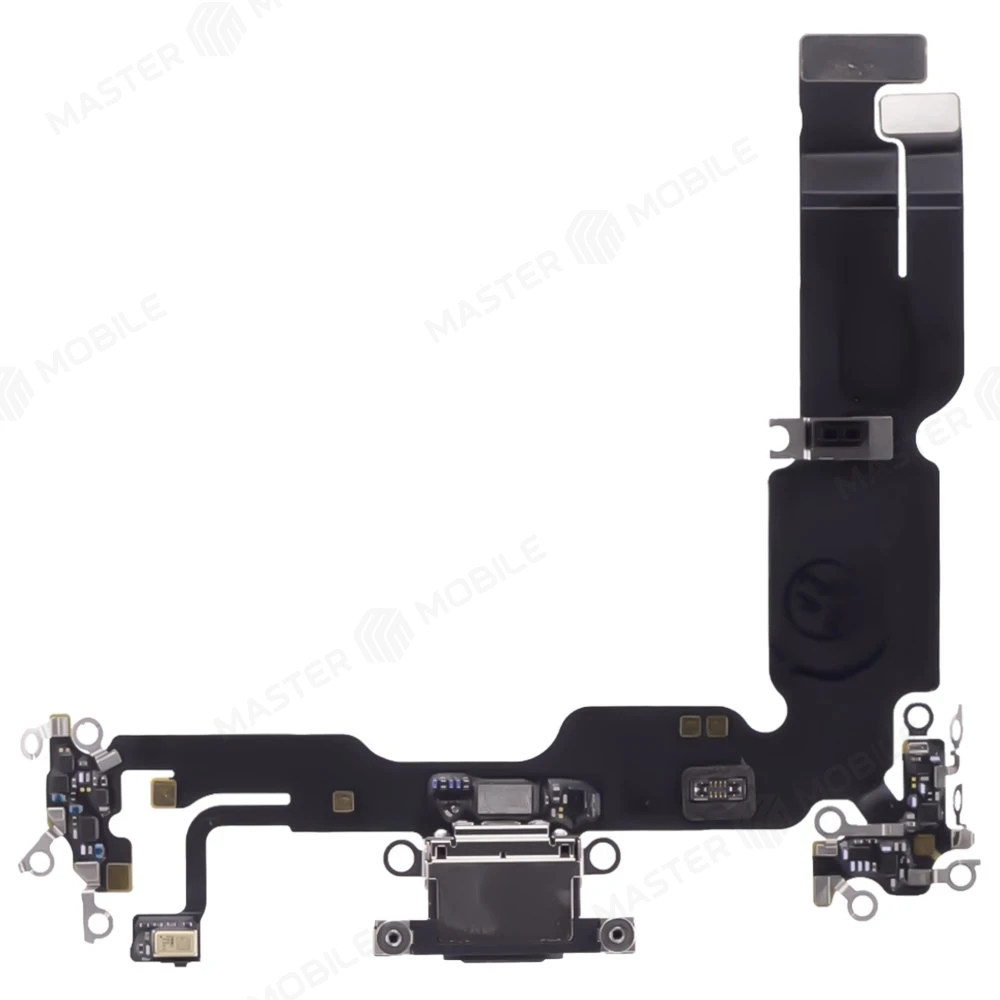 Шлейф для Apple iPhone 15 Plus с комп. + разъем зарядки + микрофон (черный) (ORIG100) фото №1