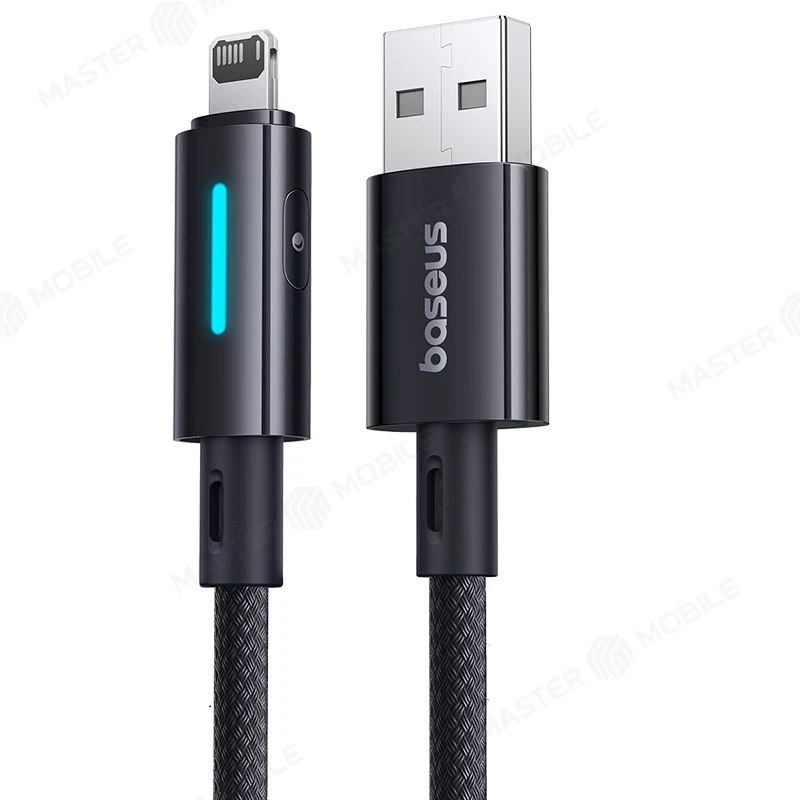Дата-кабель Baseus Lit Button-Control USB - Lightning 1 м (плетеный) (черный) фото №4