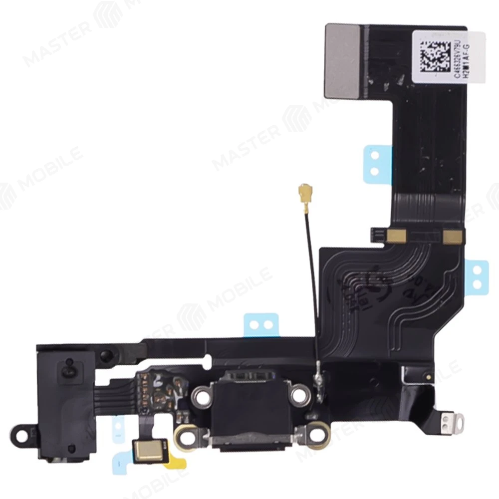 Шлейф для Apple iPhone SE с комп. + разъем зарядки/гарнитуры + микрофон (черный) фото №1