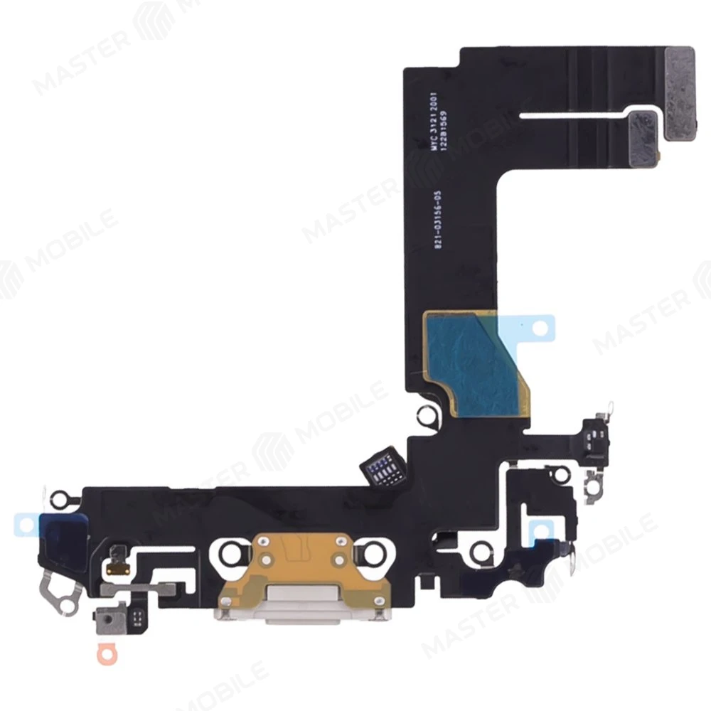Шлейф для Apple iPhone 13 mini с комп. + разъем зарядки + микрофон (белый) (ORIG100) фото №2
