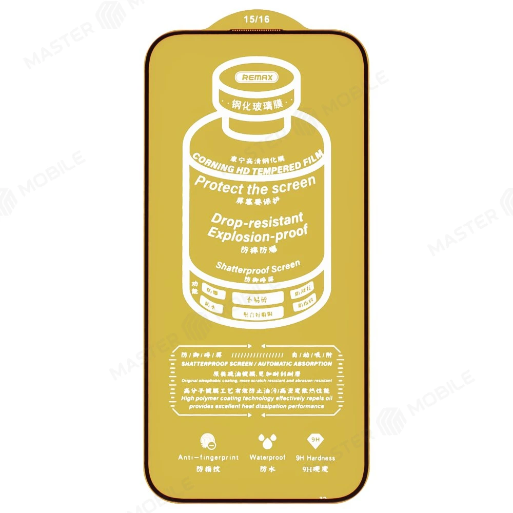 Защитное стекло Remax Corning Glass GL-83 для Apple iPhone 15 / iPhone 16 (усиленное) (черный) фото №3
