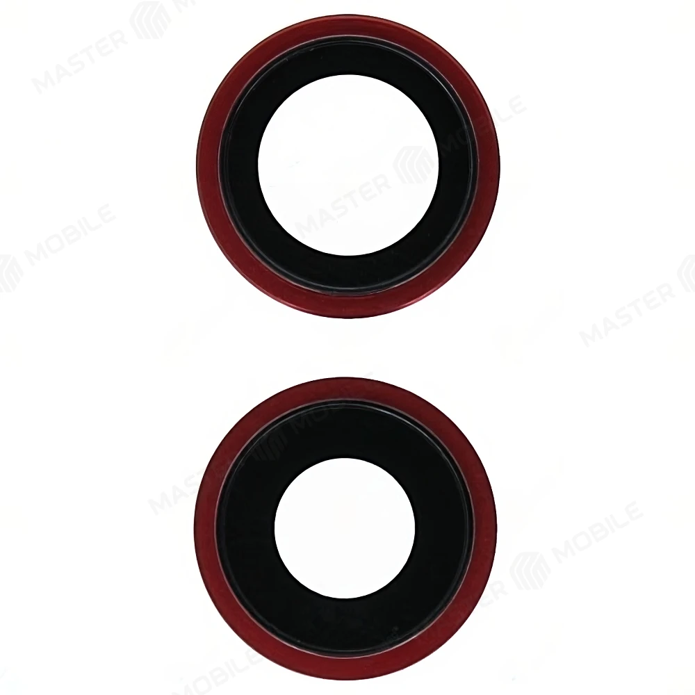 Стекло задней камеры для Apple iPhone 12 / iPhone 12 mini (комплект 2 шт.) (в рамке) (красный)  