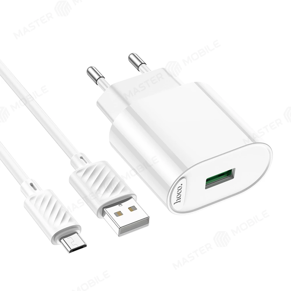 Сетевое зарядное устройство Hoco C109A USB 20W + кабель USB - MicroUSB (белый) фото №4